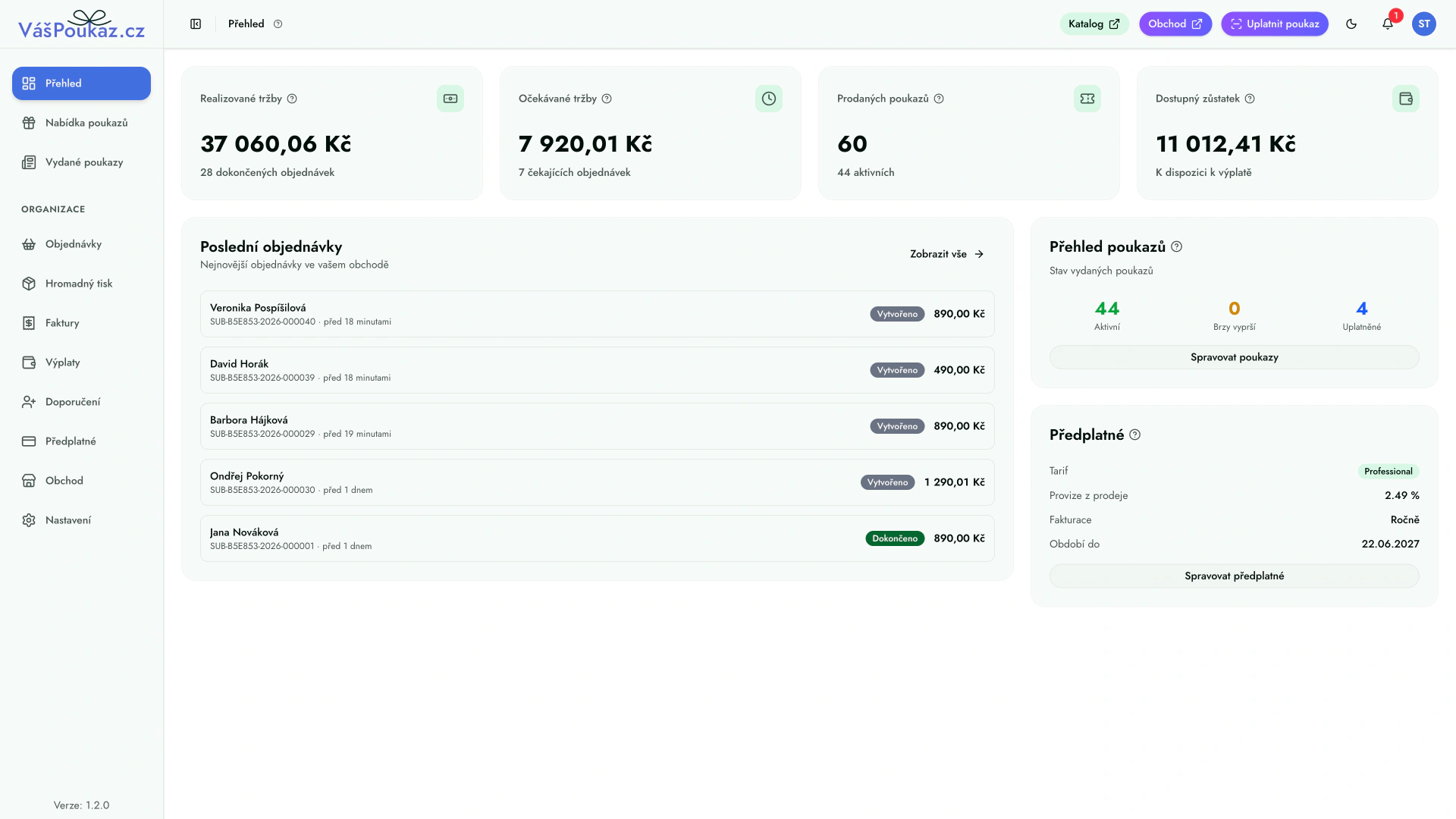 Administrace - přehled prodejů a statistik