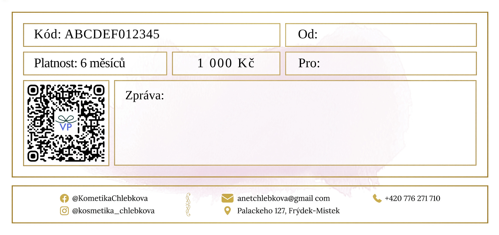 Zadní strana poukazu
