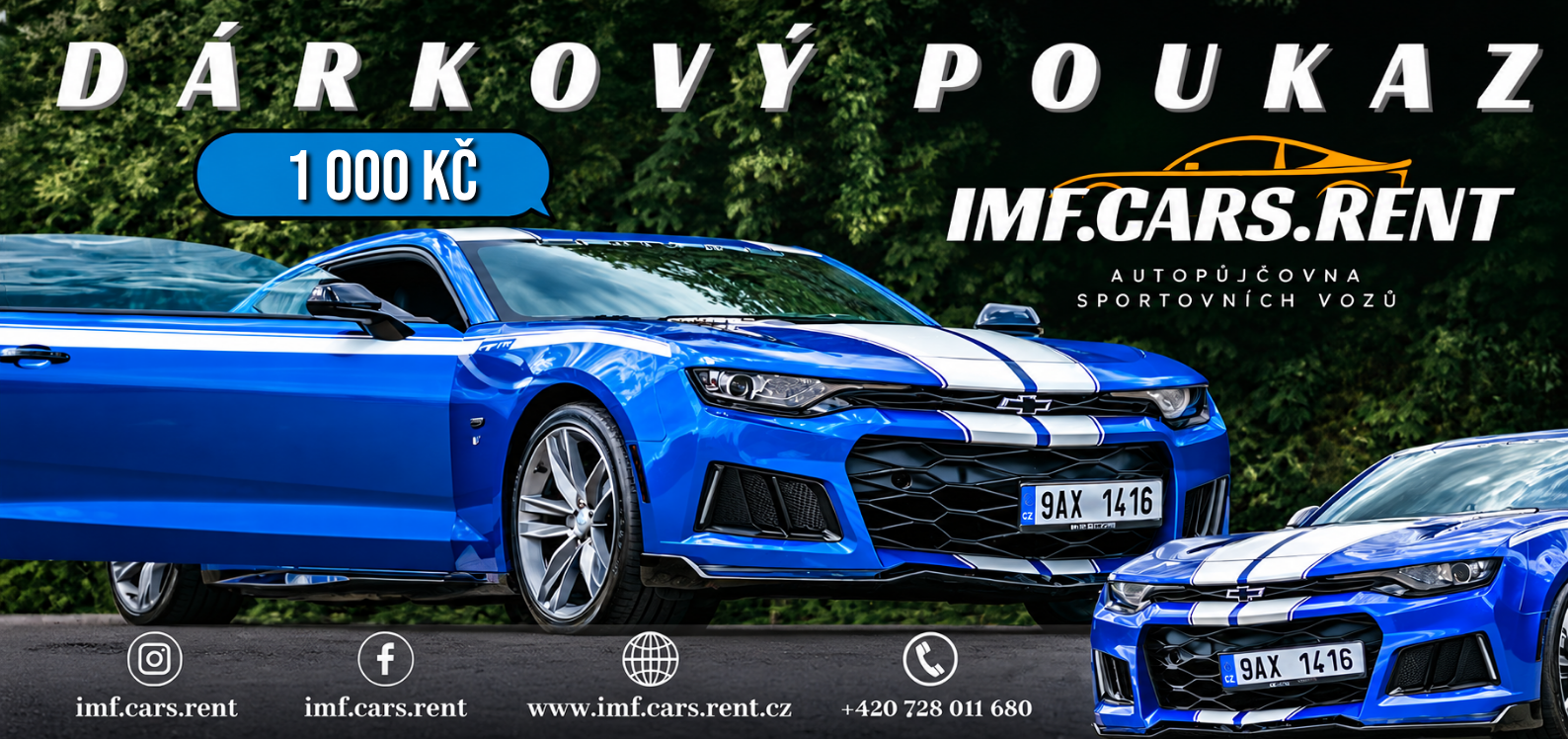 Jízda v ikonickém Chevroletu Camaro RS s IMF Cars Rent